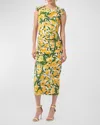 CAROLINA HERRERA FLORAL PRINT MIDI DRESS WITH BOW DETAILS