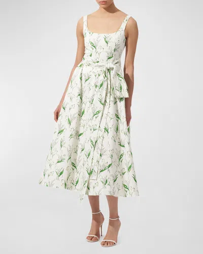 Carolina Herrera Sash-detailed Cotton-blend Maxi Dress In White Multi