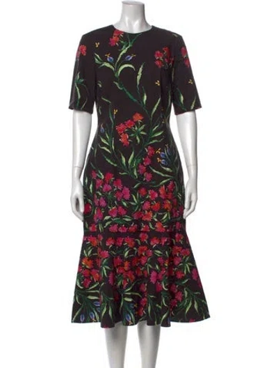 Pre-owned Carolina Herrera Floral Print Midi Length Dress In Black