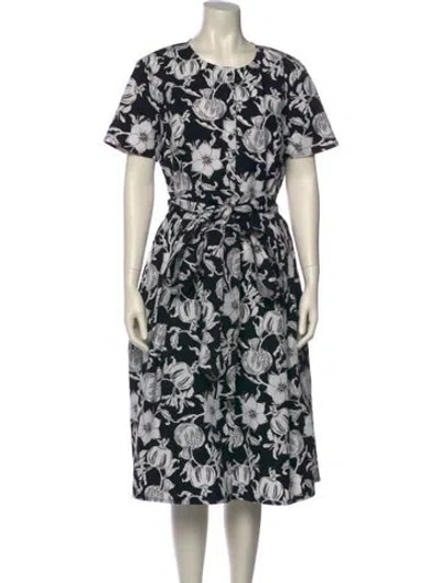 Pre-owned Carolina Herrera Floral Print Midi Length Dress In Black