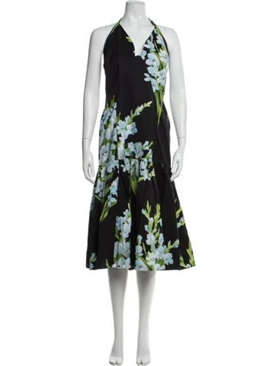 Pre-owned Carolina Herrera Floral Print Midi Length Dress In Black