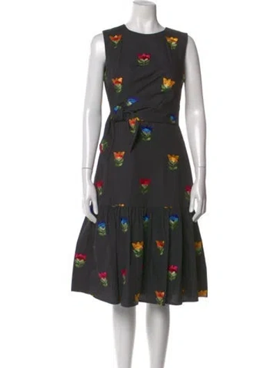 Pre-owned Carolina Herrera Floral Print Midi Length Dress In Black