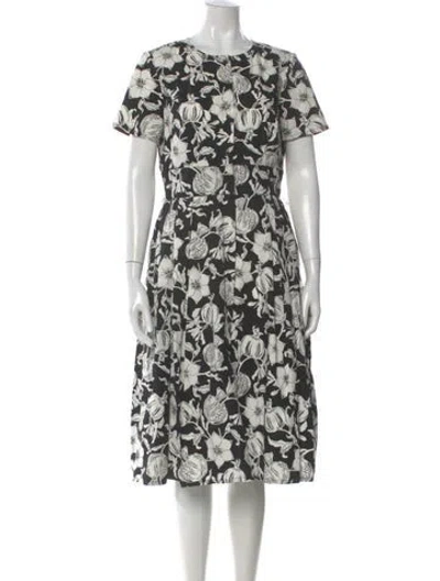 Pre-owned Carolina Herrera Floral Print Midi Length Dress In Black