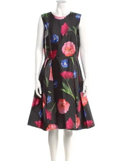 Pre-owned Carolina Herrera Floral Print Midi Length Dress In Black
