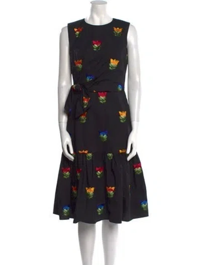 Pre-owned Carolina Herrera Floral Print Midi Length Dress In Black