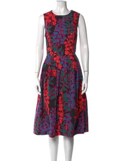 Pre-owned Carolina Herrera Floral Print Midi Length Dress In Black