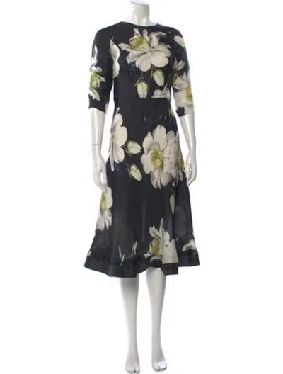Pre-owned Carolina Herrera Floral Print Midi Length Dress In Black