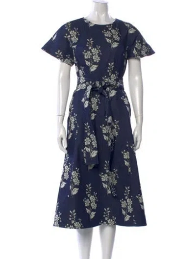 Pre-owned Carolina Herrera Floral Print Midi Length Dress In Blue