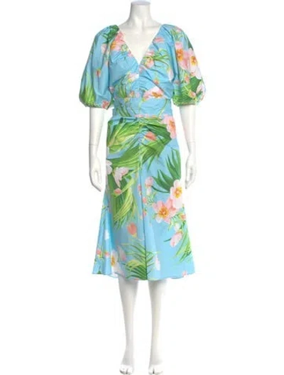 Pre-owned Carolina Herrera Floral Print Midi Length Dress In Blue