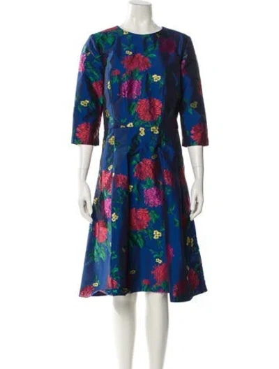 Pre-owned Carolina Herrera Floral Print Midi Length Dress In Blue