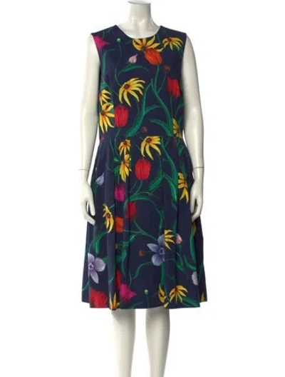 Pre-owned Carolina Herrera Floral Print Midi Length Dress In Blue