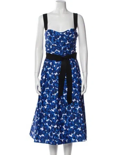 Pre-owned Carolina Herrera Floral Print Midi Length Dress In Blue