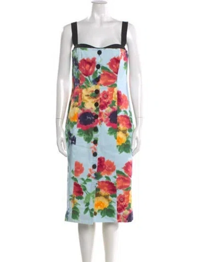 Pre-owned Carolina Herrera Floral Print Midi Length Dress In Blue