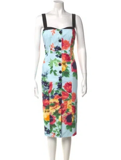 Pre-owned Carolina Herrera Floral Print Midi Length Dress In Blue