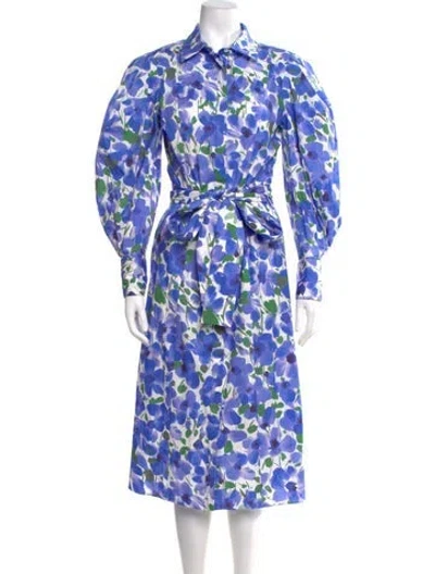 Pre-owned Carolina Herrera Floral Print Midi Length Dress In Blue