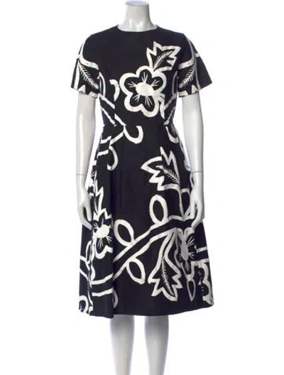 Pre-owned Carolina Herrera Floral Print Midi Length Dress In Blue