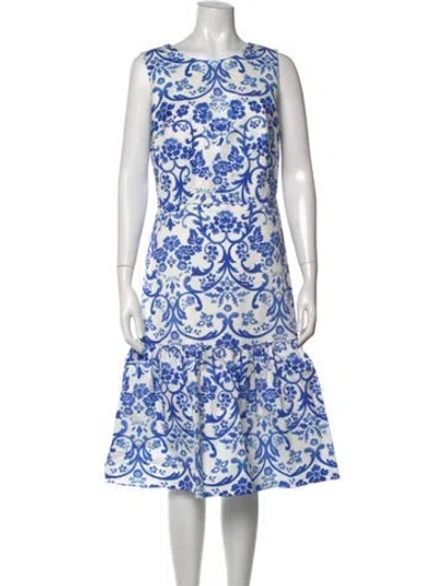 Pre-owned Carolina Herrera Floral Print Midi Length Dress In Blue
