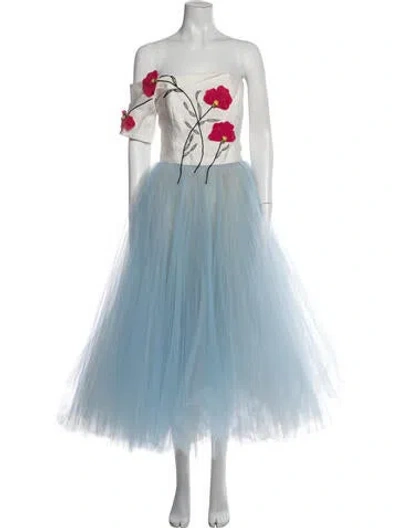 Pre-owned Carolina Herrera Floral Print Midi Length Dress In Blue