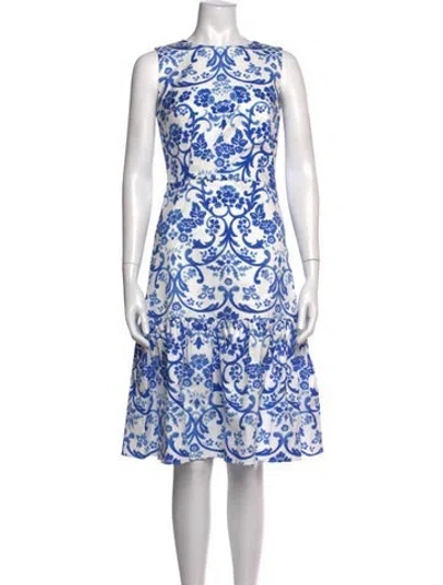 Pre-owned Carolina Herrera Floral Print Midi Length Dress In Blue