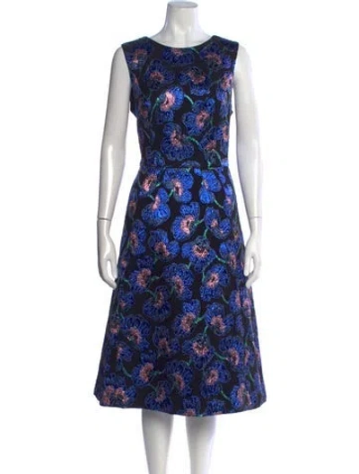 Pre-owned Carolina Herrera Floral Print Midi Length Dress In Blue