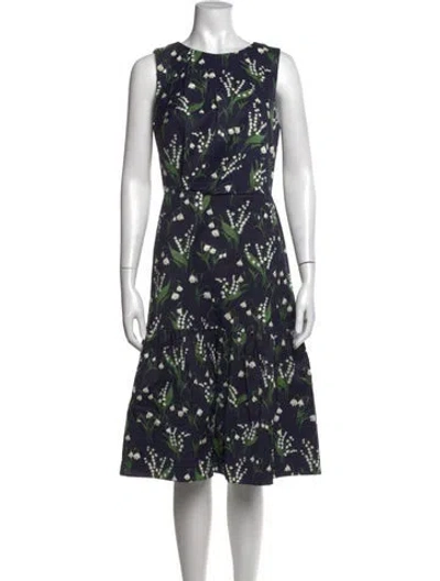 Pre-owned Carolina Herrera Floral Print Midi Length Dress In Blue