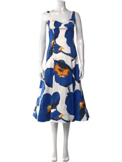 Pre-owned Carolina Herrera Floral Print Midi Length Dress In Blue