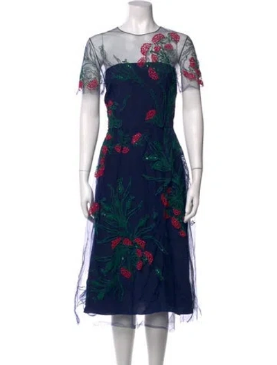 Pre-owned Carolina Herrera Floral Print Midi Length Dress In Blue