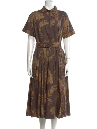 Pre-owned Carolina Herrera Floral Print Midi Length Dress In Brown