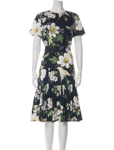Pre-owned Carolina Herrera Floral Print Midi Length Dress In Green