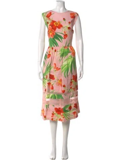 Pre-owned Carolina Herrera Floral Print Midi Length Dress In Pink