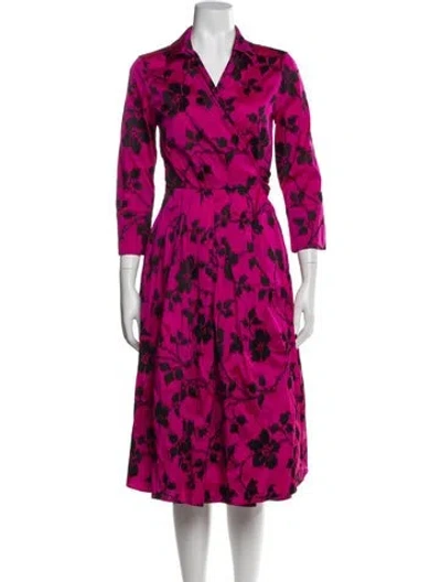 Pre-owned Carolina Herrera Floral Print Midi Length Dress In Pink