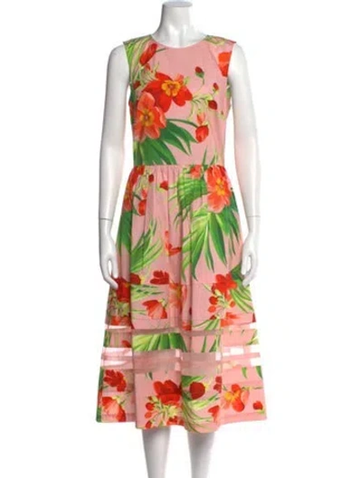 Pre-owned Carolina Herrera Floral Print Midi Length Dress In Pink