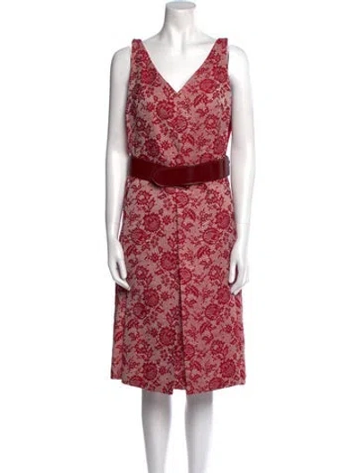 Pre-owned Carolina Herrera Floral Print Midi Length Dress In Red