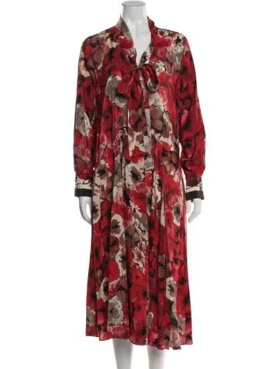 Pre-owned Carolina Herrera Floral Print Midi Length Dress In Red