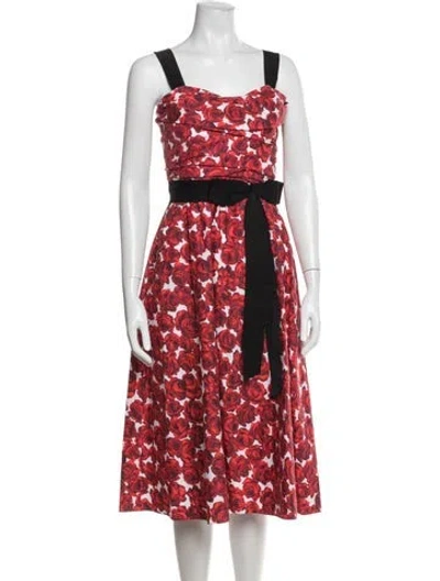 Pre-owned Carolina Herrera Floral Print Midi Length Dress In Red