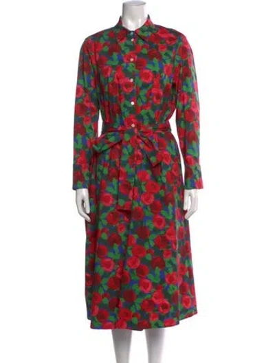 Pre-owned Carolina Herrera Floral Print Midi Length Dress In Red