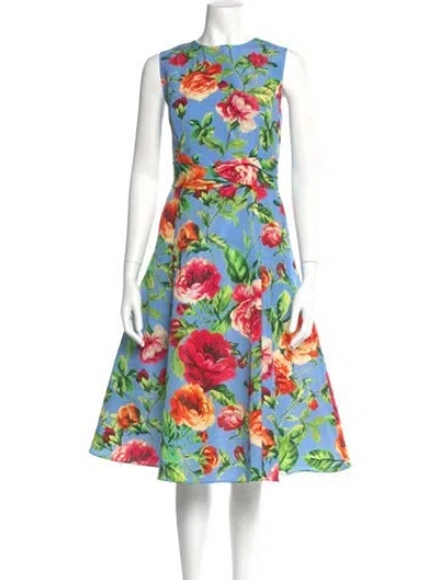 Pre-owned Carolina Herrera Floral Print Midi Length Dress W/ Tags In Blue