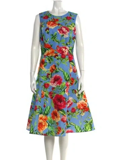 Pre-owned Carolina Herrera Floral Print Midi Length Dress W/ Tags In Blue