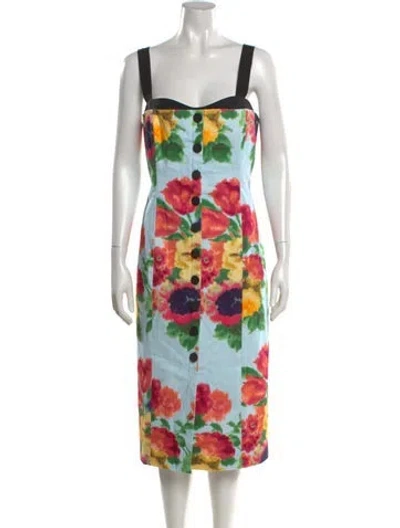 Pre-owned Carolina Herrera Floral Print Midi Length Dress W/ Tags In Blue