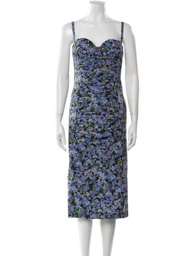 Pre-owned Carolina Herrera Floral Print Midi Length Dress W/ Tags In Blue