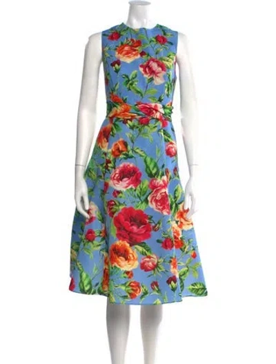 Pre-owned Carolina Herrera Floral Print Midi Length Dress W/ Tags In Blue