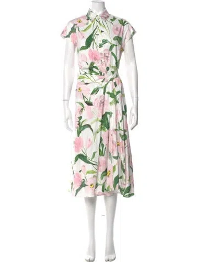 Pre-owned Carolina Herrera Floral Print Midi Length Dress In White