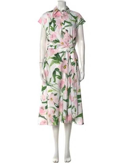 Pre-owned Carolina Herrera Floral Print Midi Length Dress In White