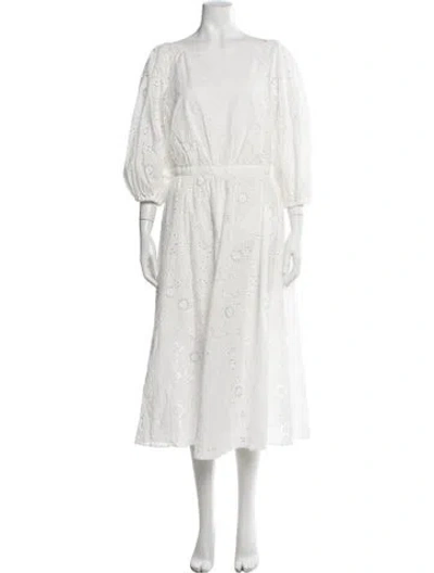 Pre-owned Carolina Herrera Floral Print Midi Length Dress In White