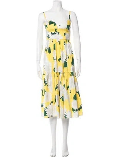 Pre-owned Carolina Herrera Floral Print Midi Length Dress In Yellow