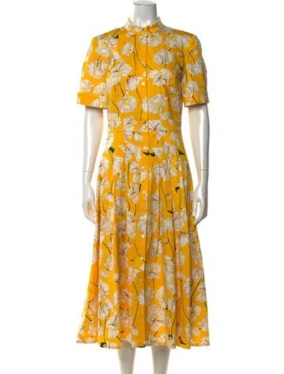 Pre-owned Carolina Herrera Floral Print Midi Length Dress In Yellow