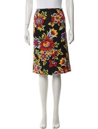 Pre-owned Carolina Herrera Floral Print Midi Length Skirt In Black