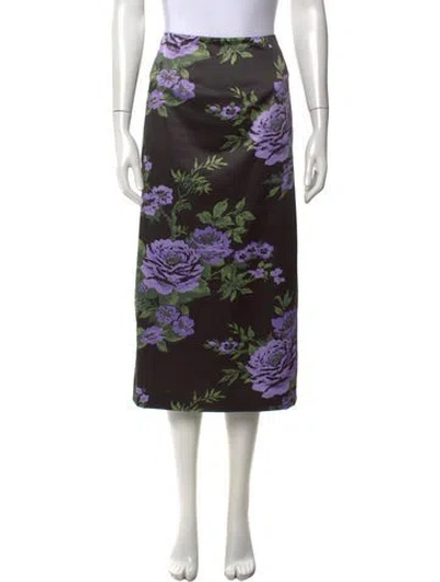 Pre-owned Carolina Herrera Floral Print Midi Length Skirt In Black/purple