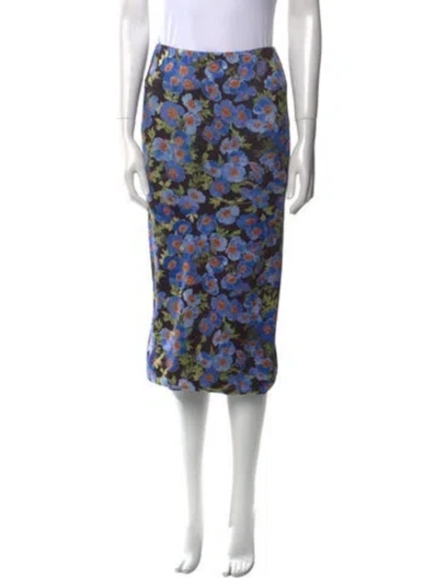 Pre-owned Carolina Herrera Floral Print Midi Length Skirt In Blue