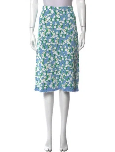 Pre-owned Carolina Herrera Floral Print Midi Length Skirt In Blue